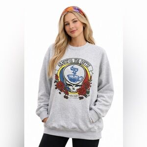 Grateful Dead Coffee Skull Sweatshirt Roses Deadhead Inspired Crewneck Pullover
